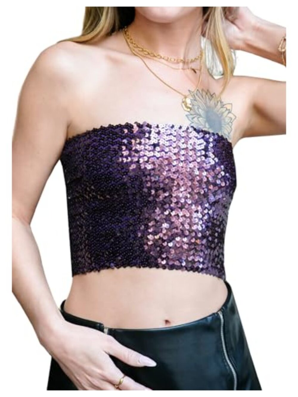 Sequin Strapless Bandeau Crop Top Sleeveless Party Tube Top